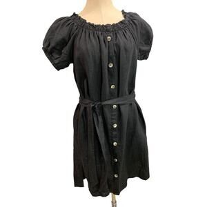 XL Saks 5th Avenue New Black Linen Off Shoulder Button Up Dress